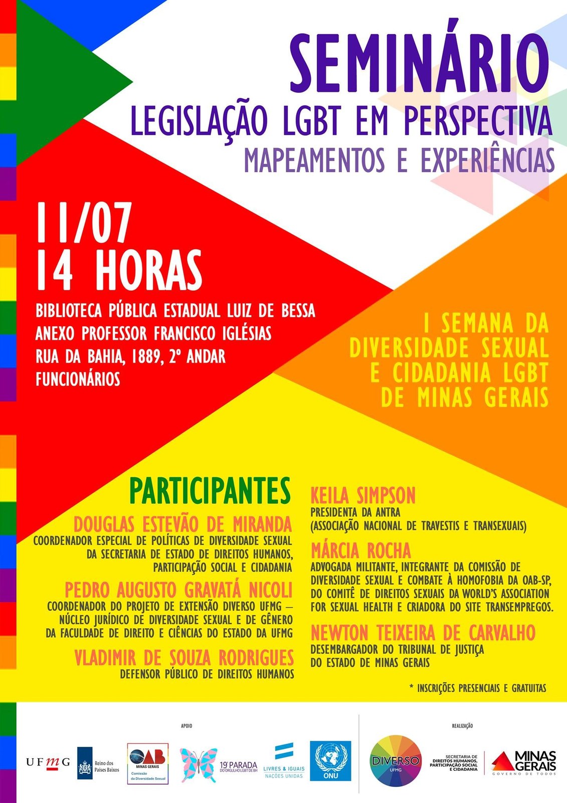 Cartaz: I Seminário Legislação LGBT em Perspectiva: mapeamentos e experiências