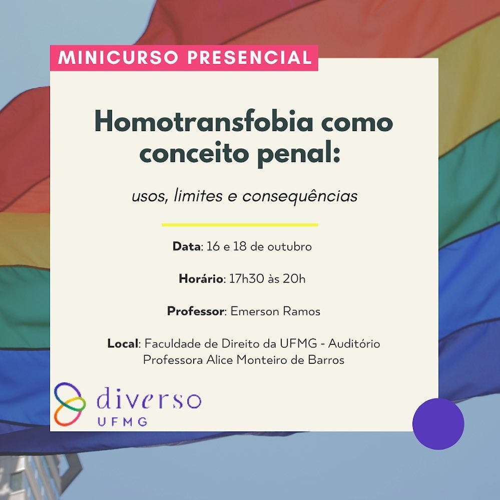 Cartaz: Minicurso “Homotransfobia como conceito penal: usos, limites e consequências”
