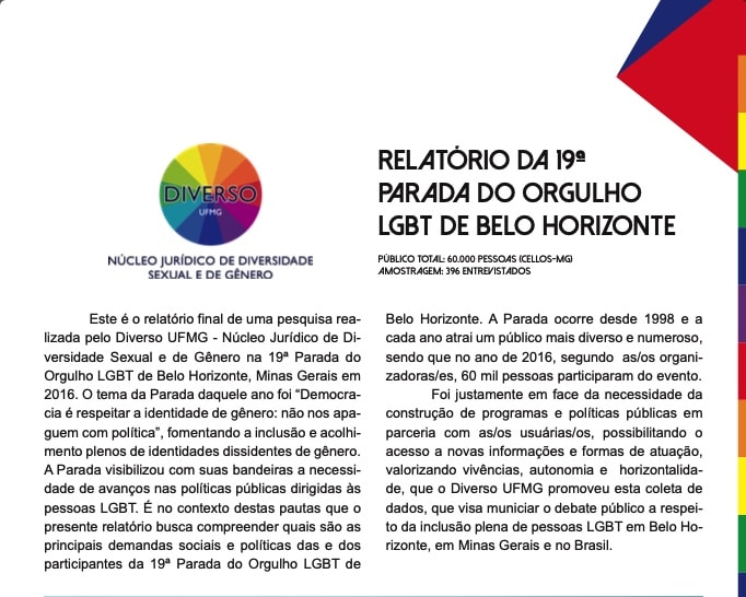 Relatório da 19ª parada do orgulho LGBT de Belo Horizonte